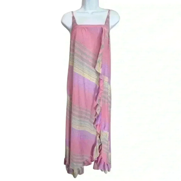 Vintage Alice Maloof Ruffled Nightgown Dress Size XS Lingerie 1960s Candy Stripe - Picture 2 of 13